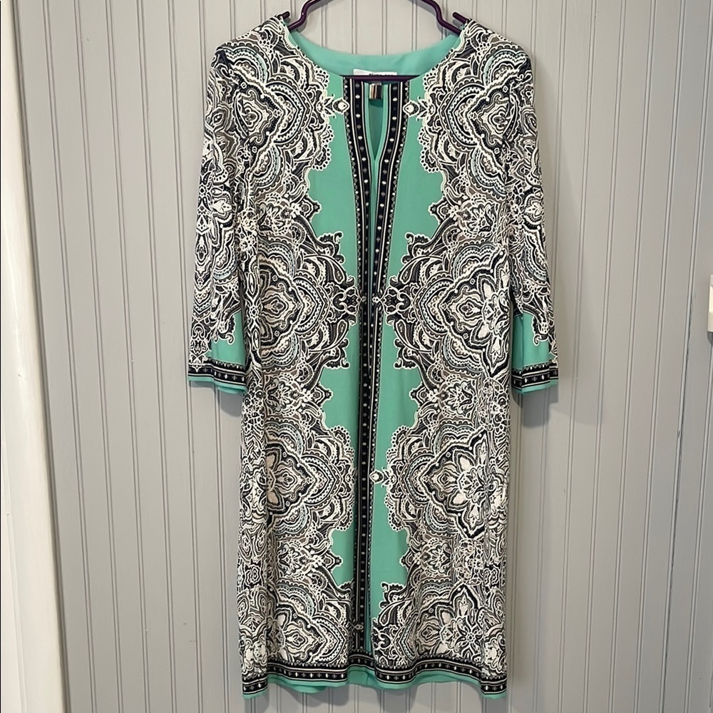Studio One Green Blue Paisley Floral Sheath Dress | Large